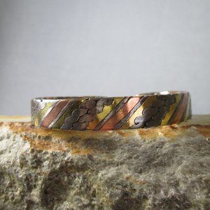 Mixed Metal Cuff Bracelet Layered Gauge Twisted